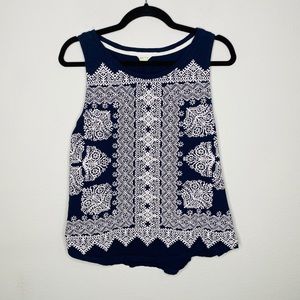 Lucky Brand Navy White Floral Patterned Tank